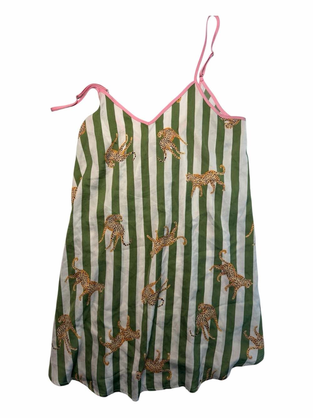 Room Service Green Stripe Leopard Print Cami Pajama Top